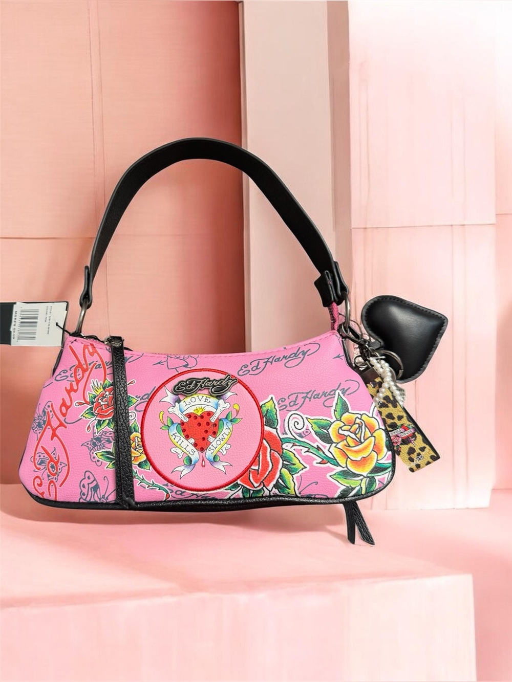 Ed Hardy Pink Floral Tattoo Mini Shoulder Bag